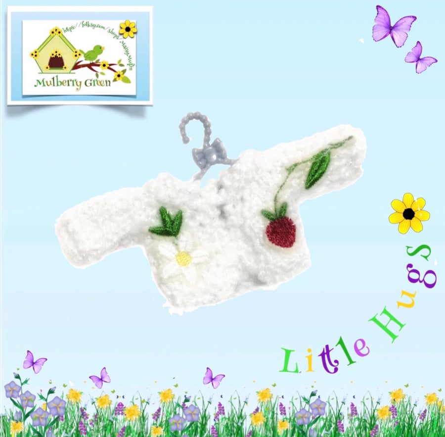 Embroidered Strawberries Cardigan to fit the Little Hugs dolls 