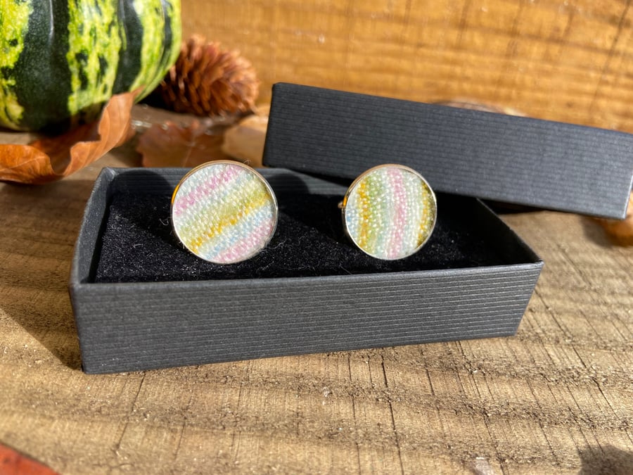 Hand Painted & Woven Cashmere Fabric Cufflinks