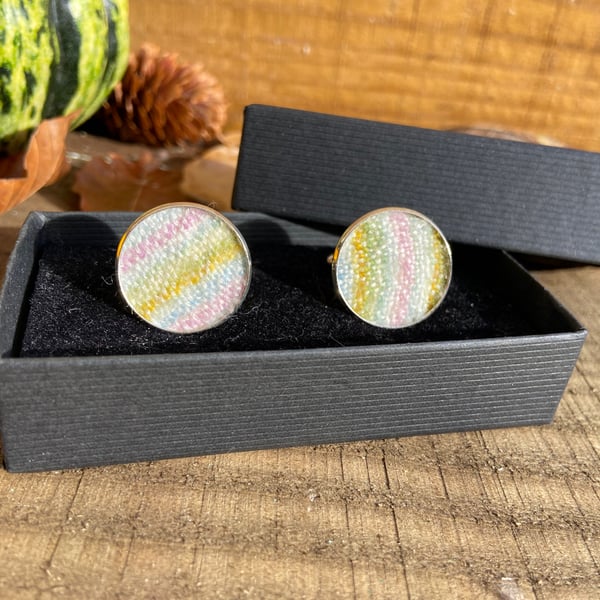 Hand Painted & Woven Cashmere Fabric Cufflinks