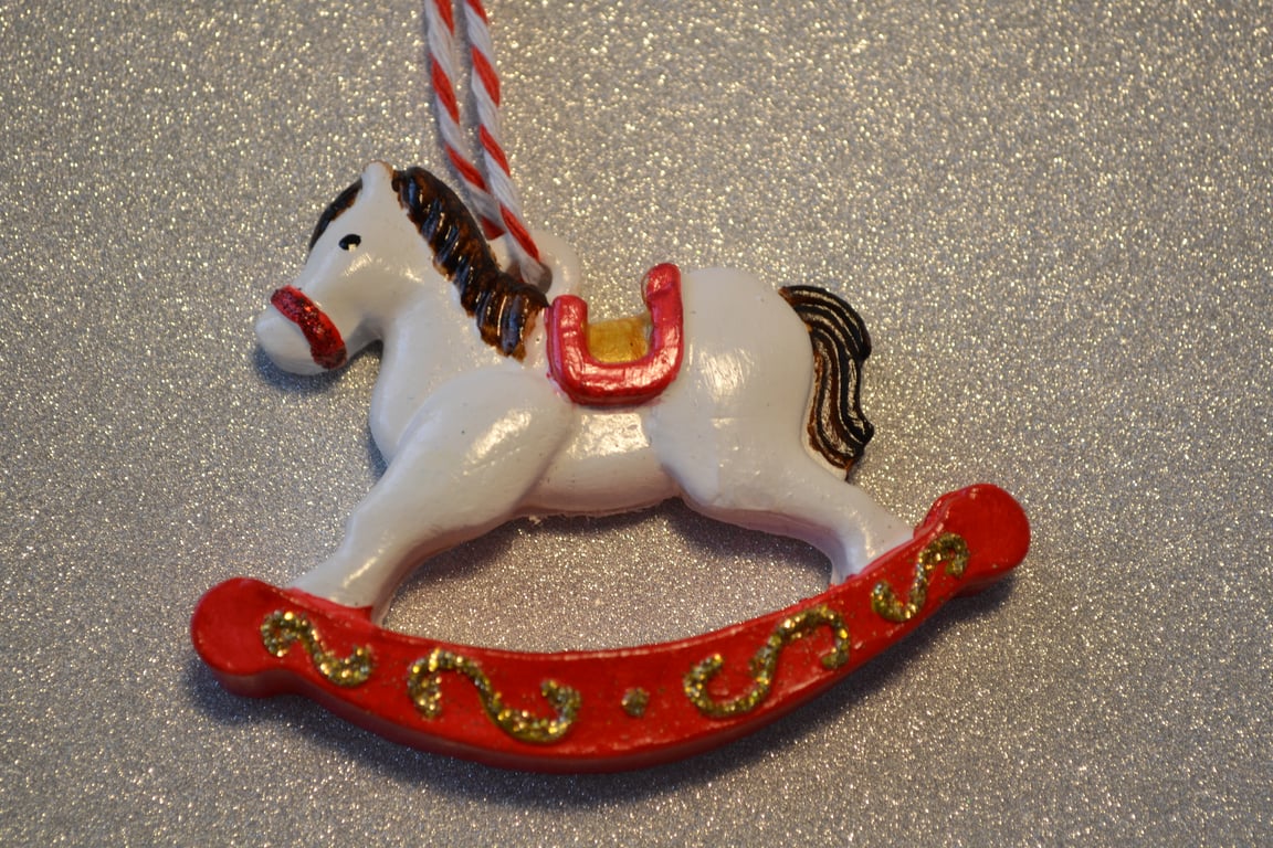 Vintage-Inspired Rocking Horse Ornament – Hand-Painted Christmas Decoration