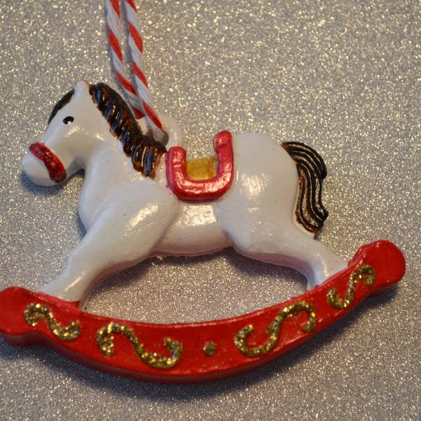 Vintage-Inspired Rocking Horse Ornament – Hand-Painted Christmas Decoration