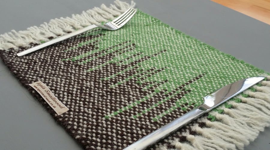 Two Hand Woven Placemats- green and brown