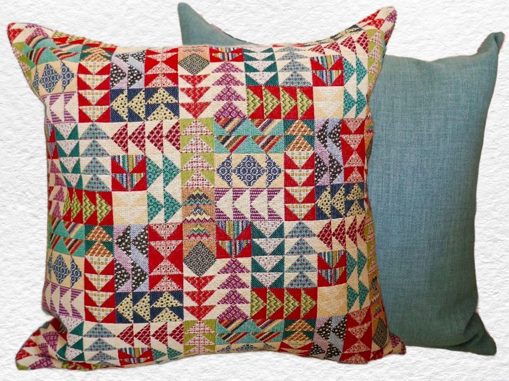 Cushion Cover: Tapestry Arrows design Duck Egg Blue reverse 17”(43cm)