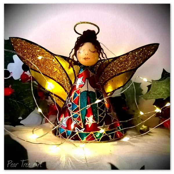 Large: Red Tin Angel Christmas tree topper