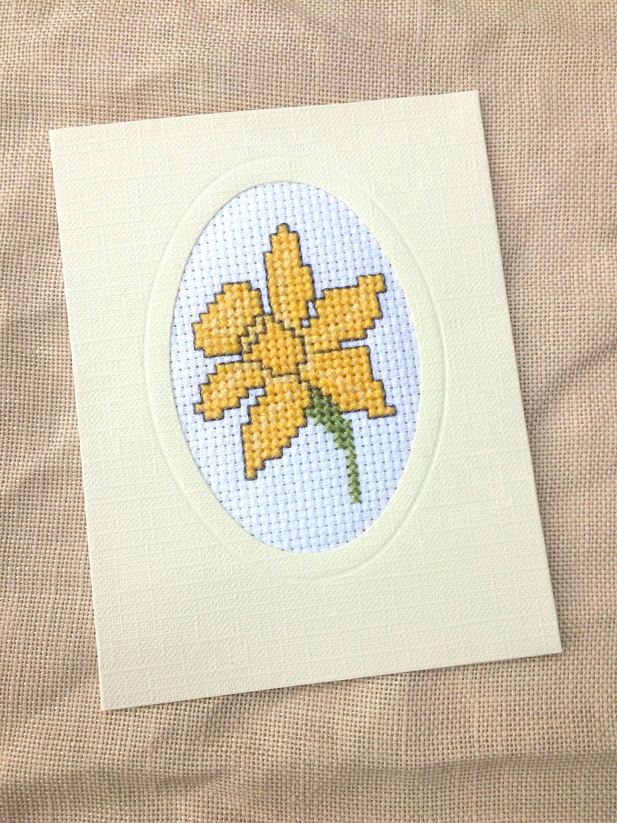 Sale....March Birthday Daffodil Cross Stitch Card