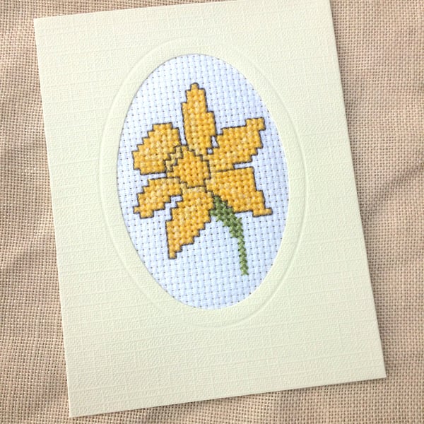 Sale....March Birthday Daffodil Cross Stitch Card