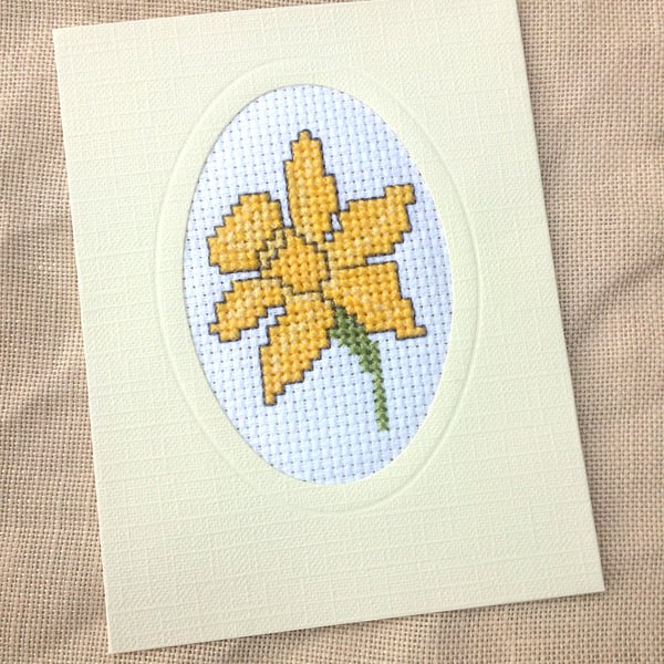 Sale....March Birthday Daffodil Cross Stitch Card