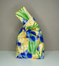 Handmade Japanese Knot Bag - Blue Iris Floral Pattern With Gold Satin  - Image 3
