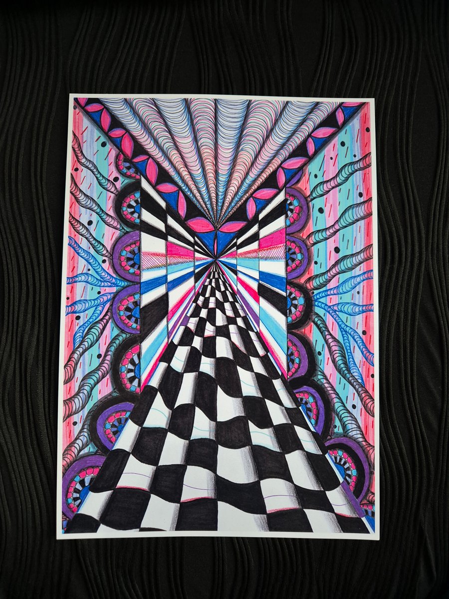 Abstract Art Print - A4 Unframed Trippy Psychedelic Pattern Art - Perception
