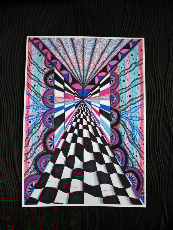 Abstract Art Print - A4 Unframed Trippy Psychedelic Pattern Art - Perception