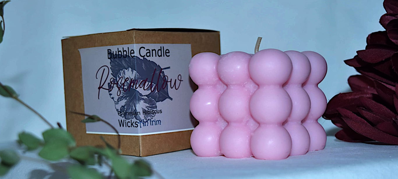 Rosemallow Bubble Candle Asthetically Pleasing Pink Highly Scented 