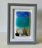 Fused glass mini framed panel, coastal shore, seascape scene