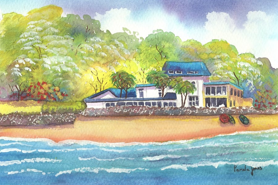 The Oxwich Bay Hotel, Gower, Original Watercolour in 14 x 11'' Mount