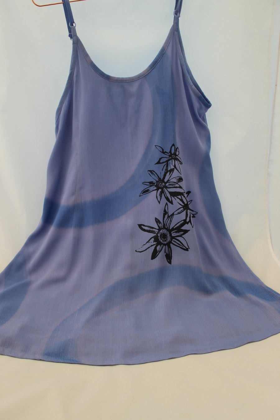 Vintage 90's Ladies blue floral strappy handprint dress,Summer,re worked dress