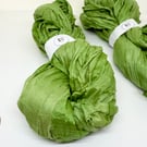 Sari silk ribbon in green, weaving, crochet, fibre arts, 5m