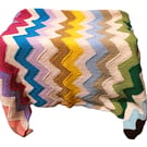 Colourful handmade knitted blanket - zigzag design
