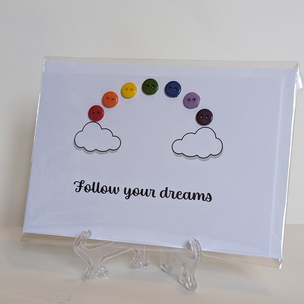 Follow your dreams button rainbow greetings card 