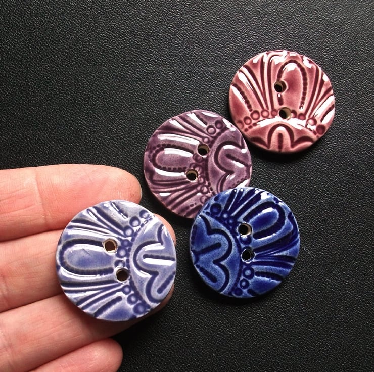 set of four large ceramic buttons in purples an... - Folksy