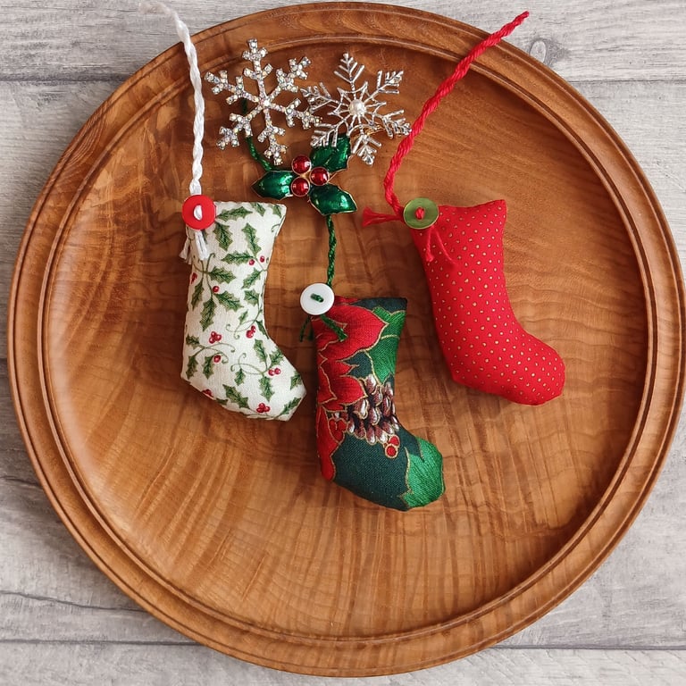 Trio of Scrapbox Stockings, Mini Christmas Stocking Decorations