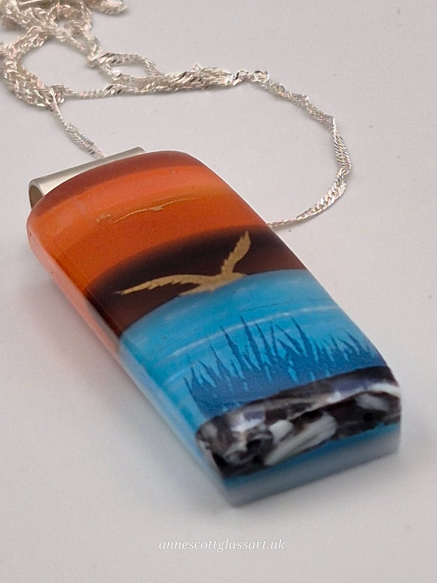 Sunset Over Water (16) Seascape Fused Glass Pendant