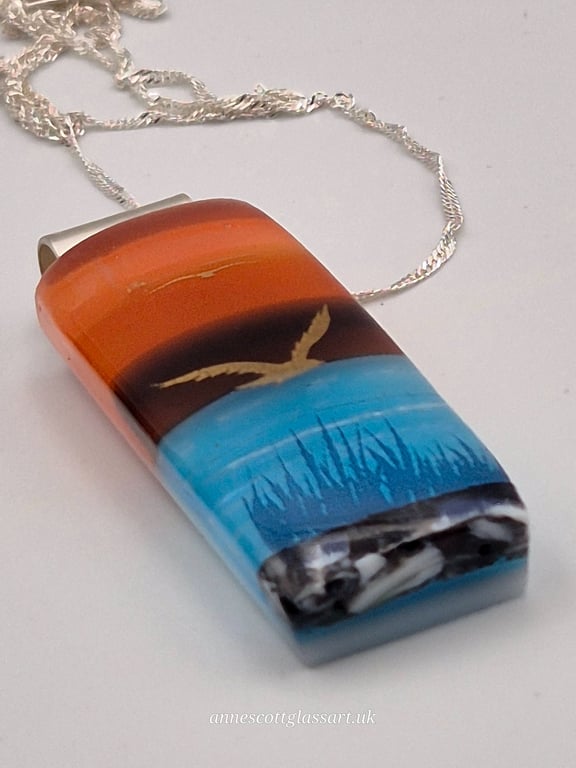 Sunset Over Water (16) Seascape Fused Glass Pendant