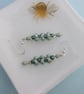 Long Green Glass Beaded Drop Earrings with Crystals - Image 2