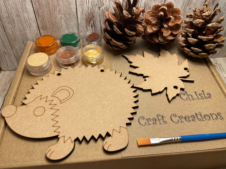 Wooden Hedgehog Paint Craft Kit with Maple Leaves - Ready To Paint