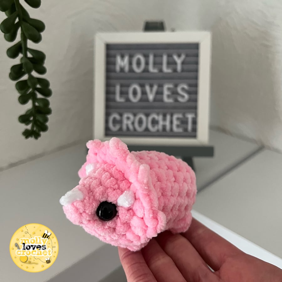 Mini Crochet Triceratops Plushie PINK