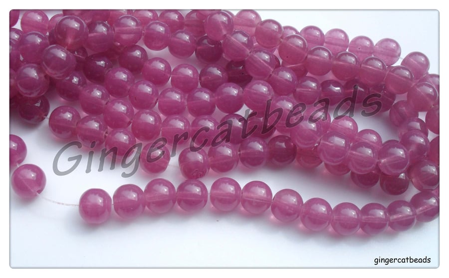 25 x Imitation Jade Glass Beads - Round - 10mm - Mauve 