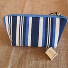 Zipped pouch: striped cotton: blue