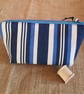 Zipped pouch: striped cotton: blue