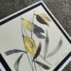 Handpainted Blank Card. Monochrome Seed Pods With Gold Sparkle