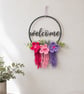 Boho Welcome Hoop Wreath - Macrame Flowers, Tassels, Floral Decor
