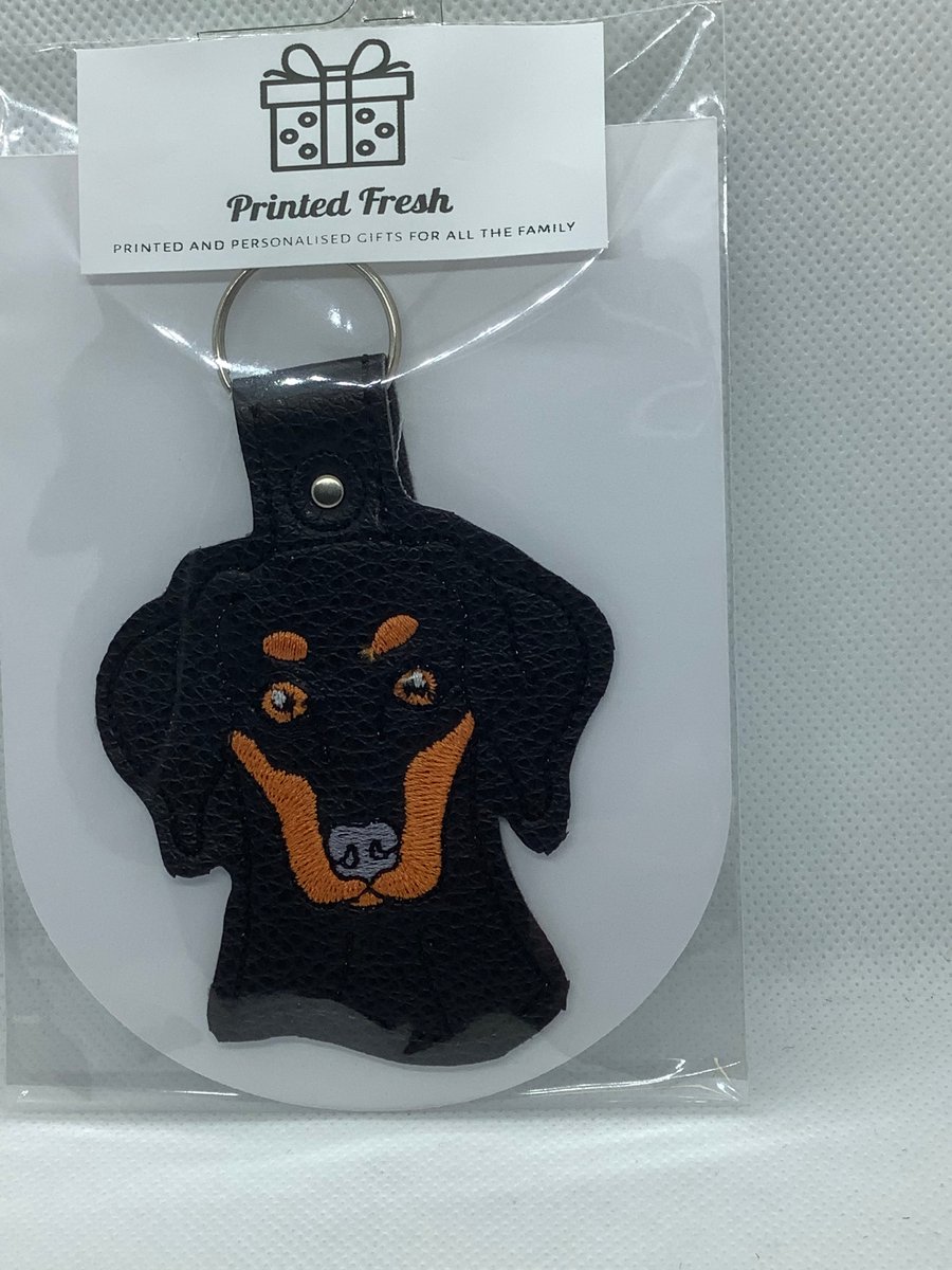 Embroidered Faux Leather Doberman  key ring