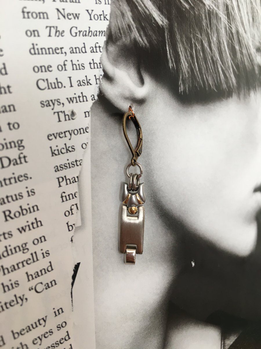 Upcycled steampunk theme rectangle stainless steel earrings - gift - casual chic