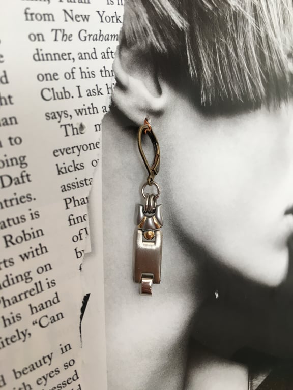 Upcycled steampunk theme rectangle stainless steel earrings - gift - casual chic