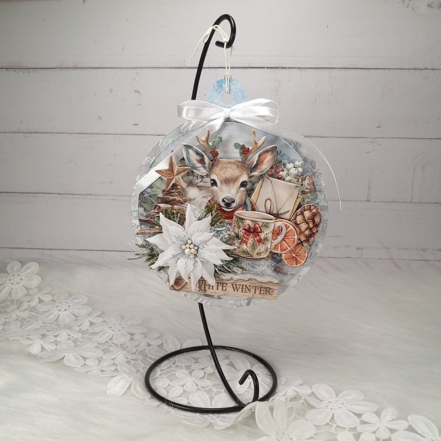 Handmade Christmas Deer Decoration - Wonderland Winter Hanging Ornament (1d)