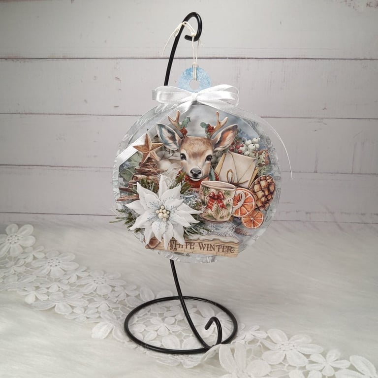 Handmade Christmas Deer Decoration - Wonderland Winter Hanging Ornament (1d)