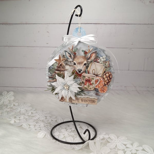 Handmade Christmas Deer Decoration - Wonderland Winter Hanging Ornament (1d)