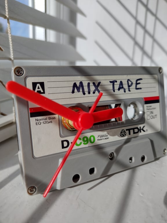 Retro Desk Clock made from an Upcycled Vintage Cassette Tape, 80s Mixtape clock