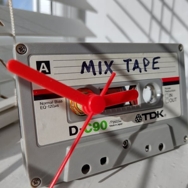 Retro Desk Clock made from an Upcycled Vintage Cassette Tape, 80s Mixtape clock