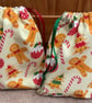 Small Christmas themed cotton drawstring pouch bag - Image 3
