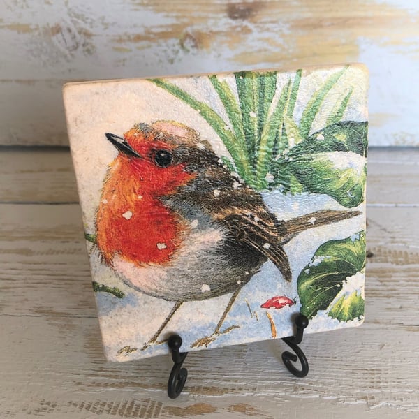 Robin Natural Stone Coaster, Robin Gift, Christmas Robin, Robins Appear when Ang