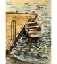 Boat on Cornish Lake Original Watercolour Painting Mounted - Image 1