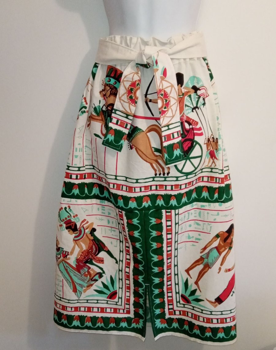 Egyptian themed skirt reimagined preloved upcycled sustainable fashion