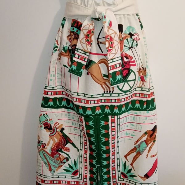 Egyptian themed skirt reimagined preloved upcycled sustainable fashion