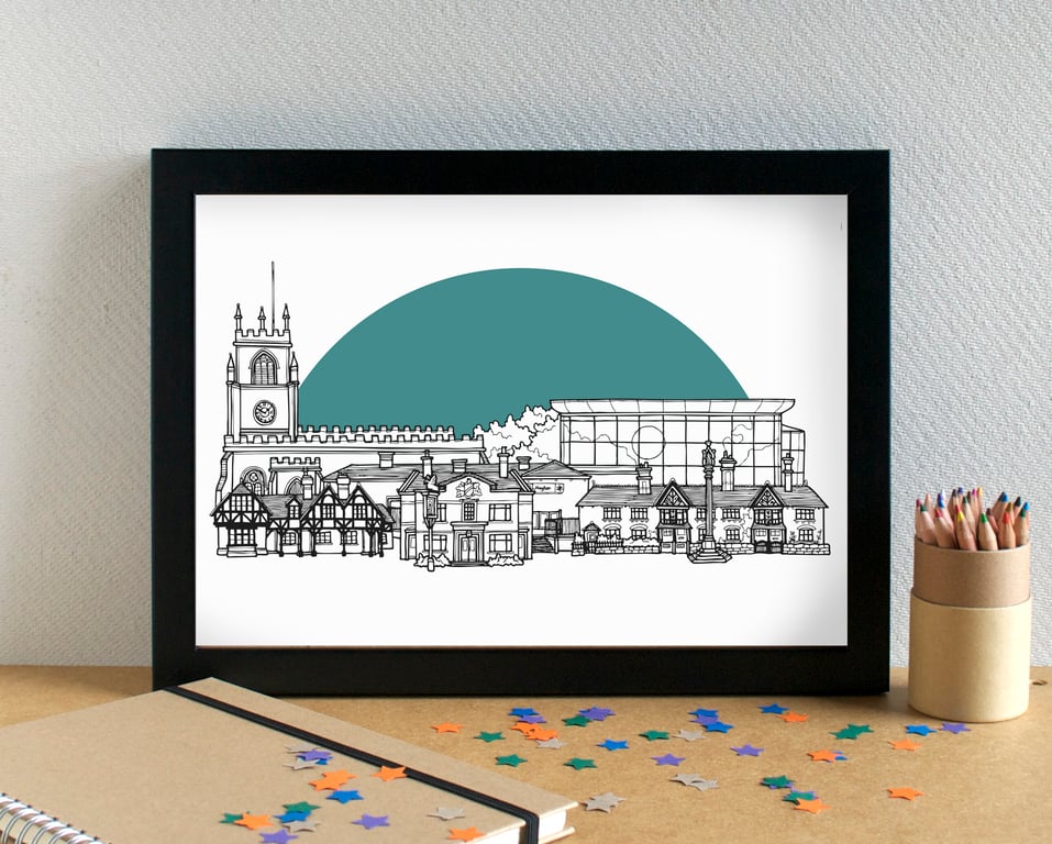 Huyton Landmarks Skyline Art Print