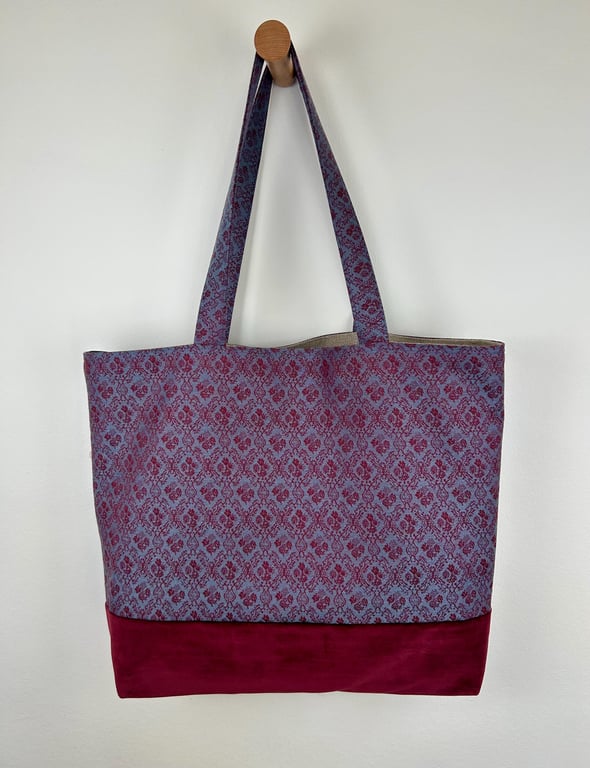 Jacquard Wool Linen Tote Bag, Large Lined Shopper