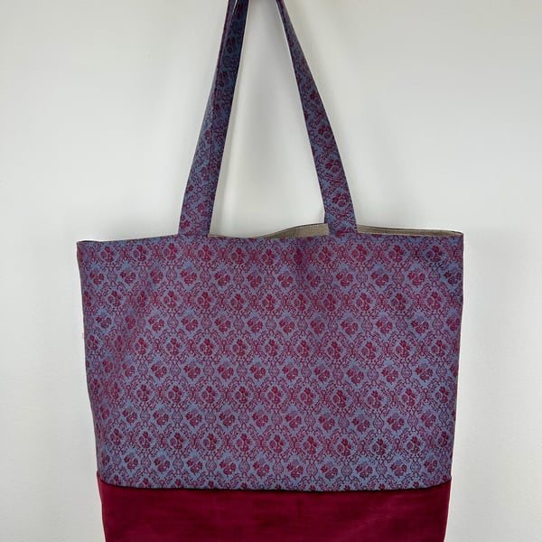 Jacquard Wool Linen Tote Bag, Large Lined Shopper