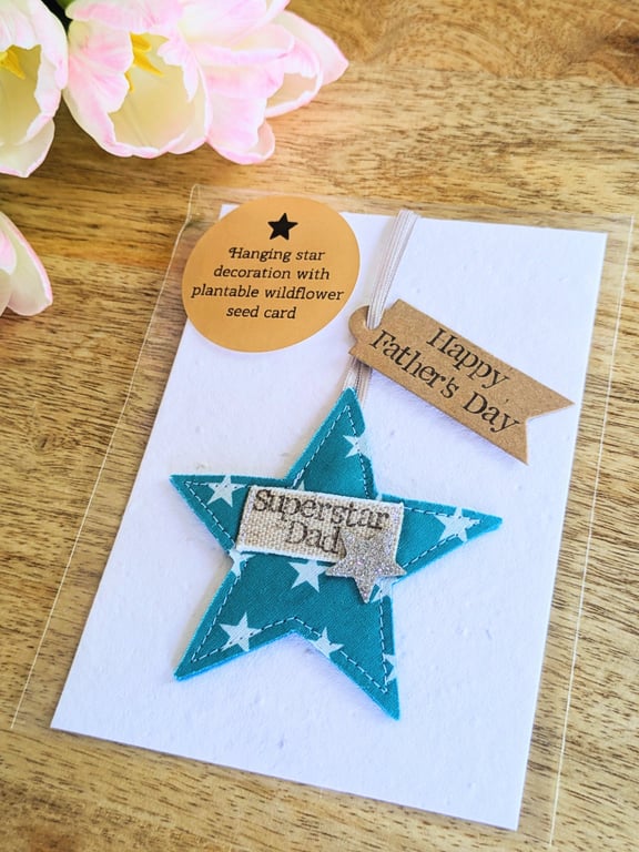Superstar Dad Hanging Star Decoration and Plantable Wildflower Seed Backing Card